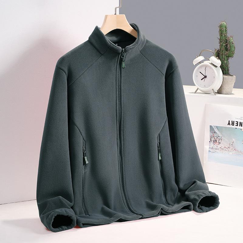 Polar Fleece Stand Up Collar Jacket for Men's Outdoor Leisure with Thick Fleece and Warm Jacket, Fashionable and Versatile Top