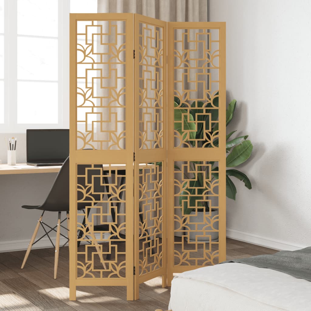 3 Piece Room Divider in Brown Solid Paulownia Wood