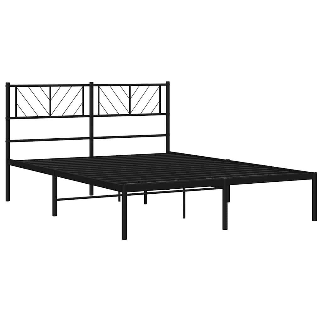 Metal Bed Frame with Headboard Black 150 x 200 cm