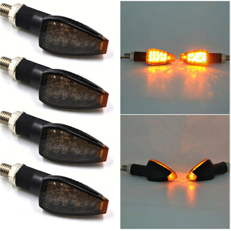 4Pcs/Set New Universal Motorcycle LED Turn Signals Long Short Turn Signal Indicator Lights Blinkers Flashers Amber Color Parts