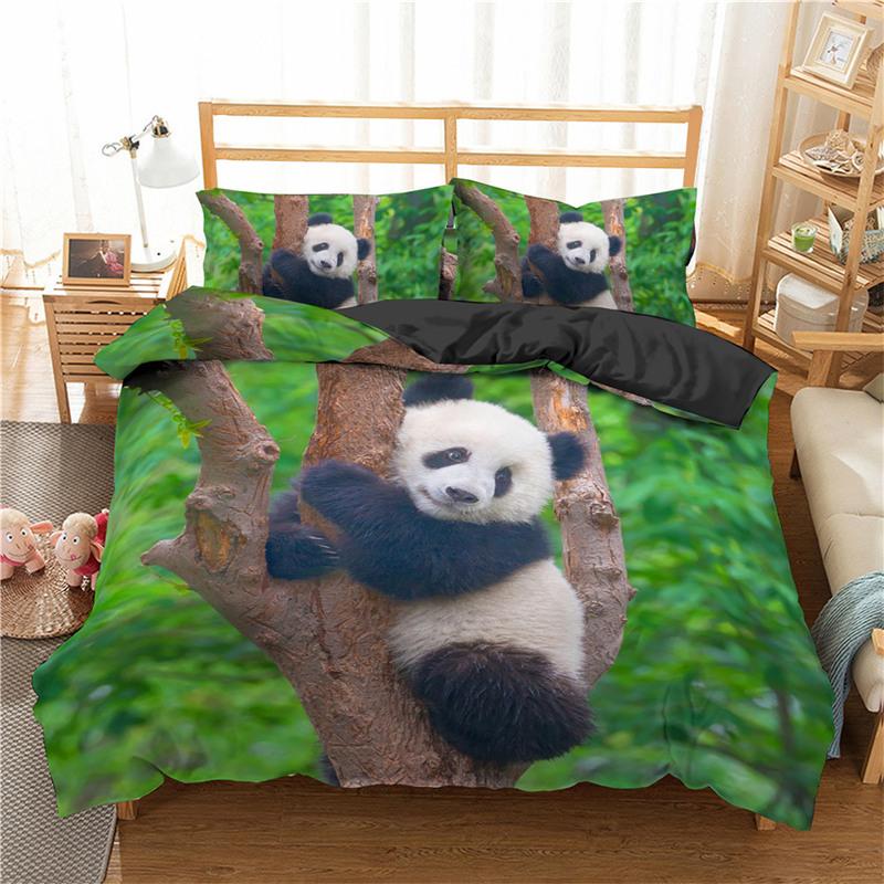 Kids Cute Animals Bedding Set Twin King For Boys Girls Teens 3D Panda Print Duvet Cover Microfiber Comforter Cover Bedroom Decor