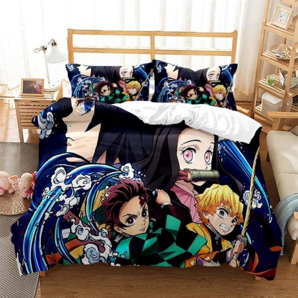Anime Demon Slayer Bedding Set Japanese Cartoon Bed Linen 200x220 Teens Girls Twin Single Queen King Full Duvet Cover Sets