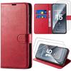Case and 2 Tempered Glasses for Xiaomi 15, Flap Protection Anti-Scratch Shockproof Synthetic Leather Red