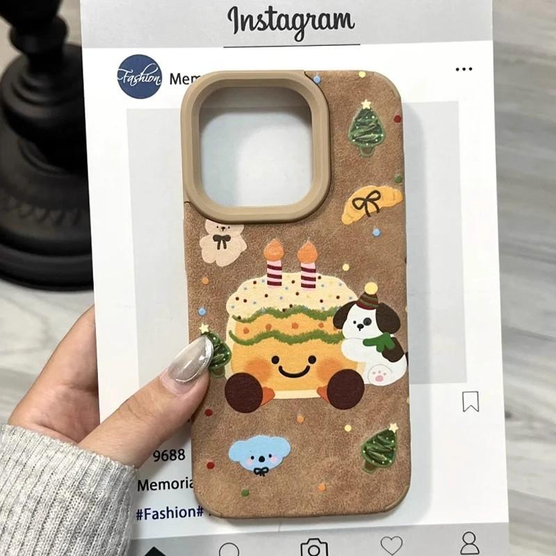 Чехол для телефона из ПУ кожи с дизайном торта 'Мультяшная собака' для IPhone 17 16 Pro Max 15 VIVO, Полное покрытие, Ударопрочный