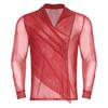 Mens Figure Skating Top Sheer Mesh Glittery Rhinestones Front Ruched Overlay Lapel V Neck Long Sleeve Shirt