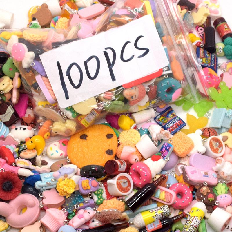 100/200/300pcs Random Mix Animal Food Resin Charms Bulk Wholesale Coffee Cup Bottle Charm For Earring Phone Chain Diy Jewelry