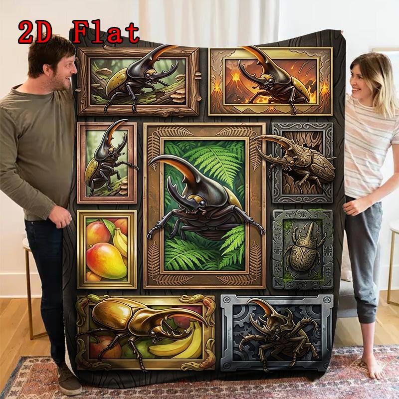 Rhino Beetle Collection 2D Flat Pattern Flannel Blanket, High quality All Seasons, Home Decor, Warmth and Comfort, Perfect for Christmas Gifts.