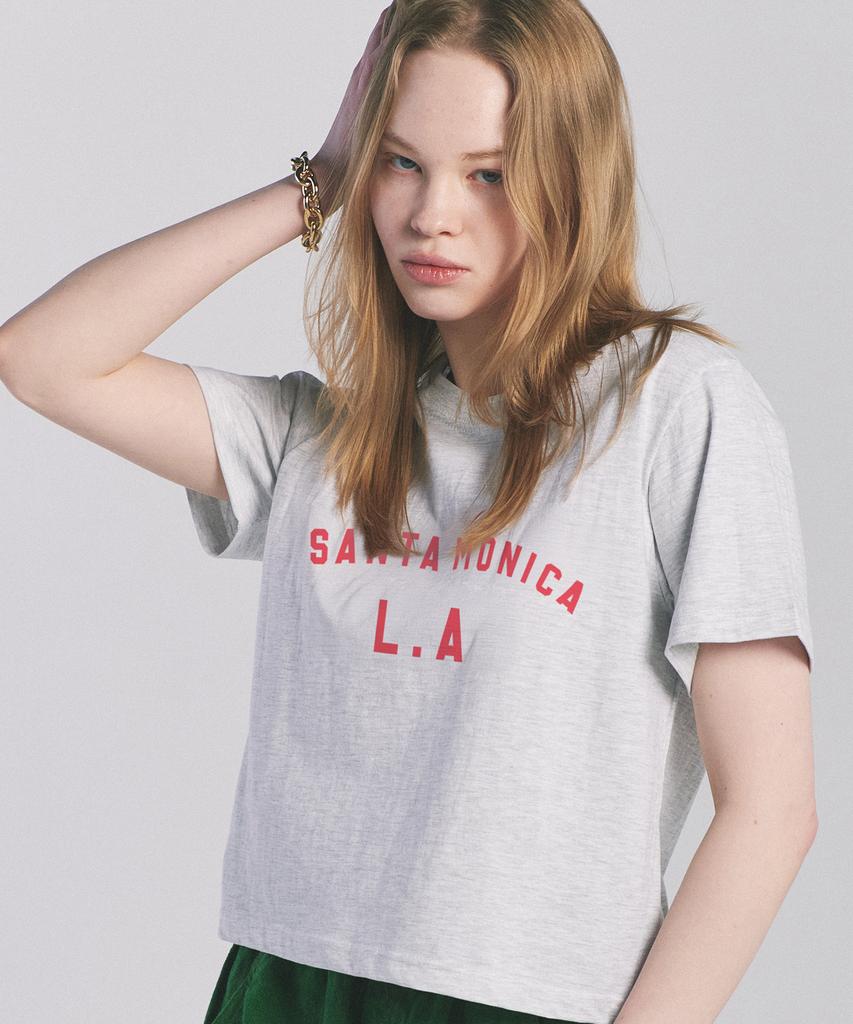 Укороченная футболка с коротким рукавом PAPERBOY Crop Santa Monica - Белый меланж