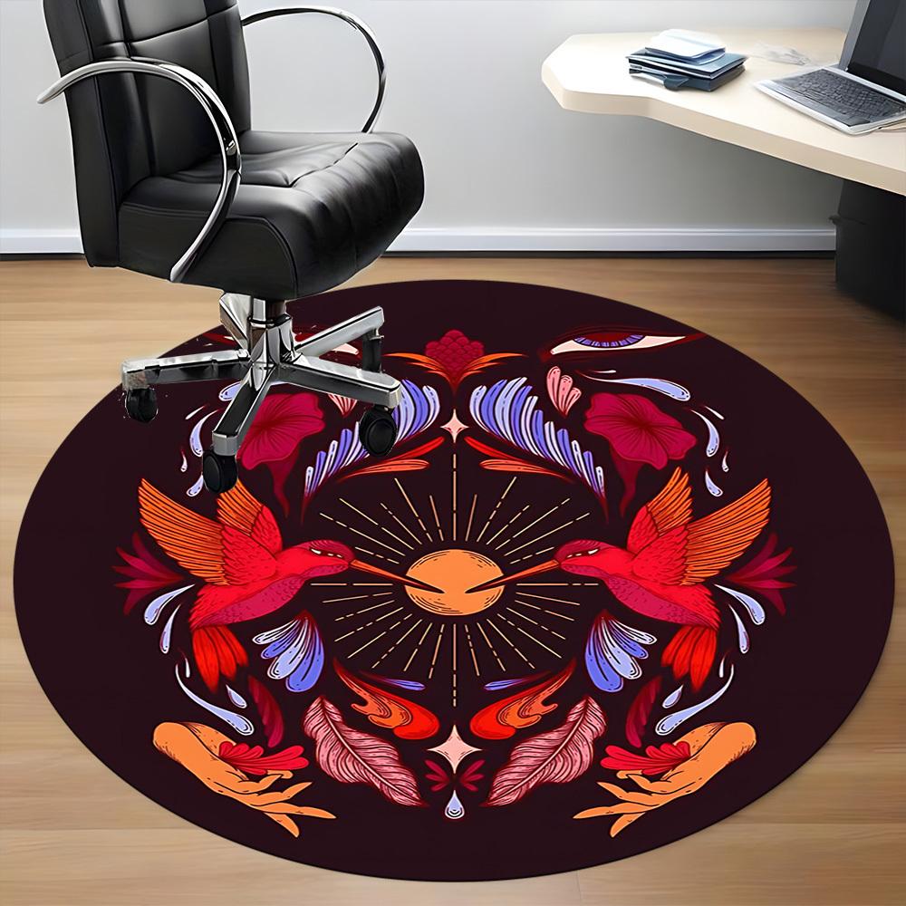 1pc Hummingbird Floral Office Round Area Rug, Mat Suitable For Office, Under Office Chairs Bedroom Living Room Home Decor, Room Deco