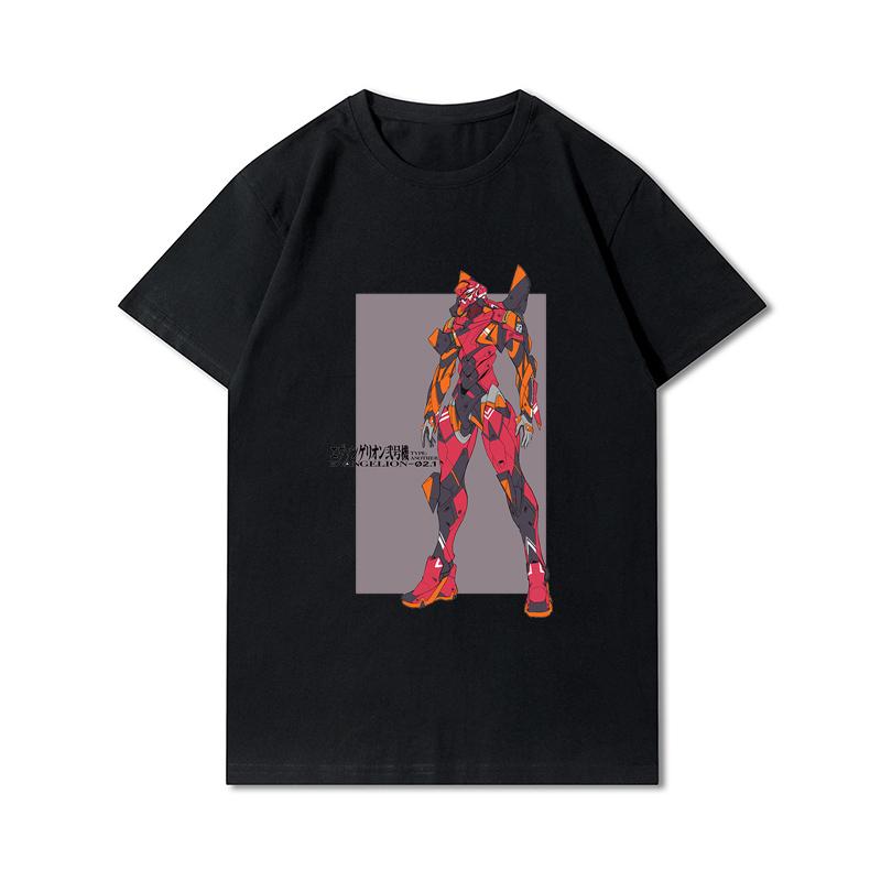 Мужская хлопковая футболка премиум-класса Harajuku Evangelion Asuka Poster Аниме Рубашка Футболки с принтом Забавный стиль с круглым вырезом Хлопковая футболка Повседневные футболки