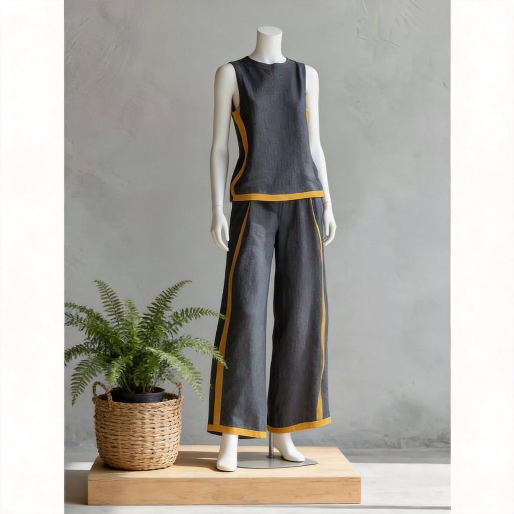 Womens Summer Sleeveless Color Block Pantsuit With Pockets And Splicing For Casual Wear