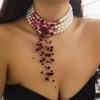 Blood Pearl Necklace, Halloween Gothic Necklace, Pearl Choker Necklace For Women, Dripping Bloody Pearl Necklace Jewelry Halloween Party Costume Gift