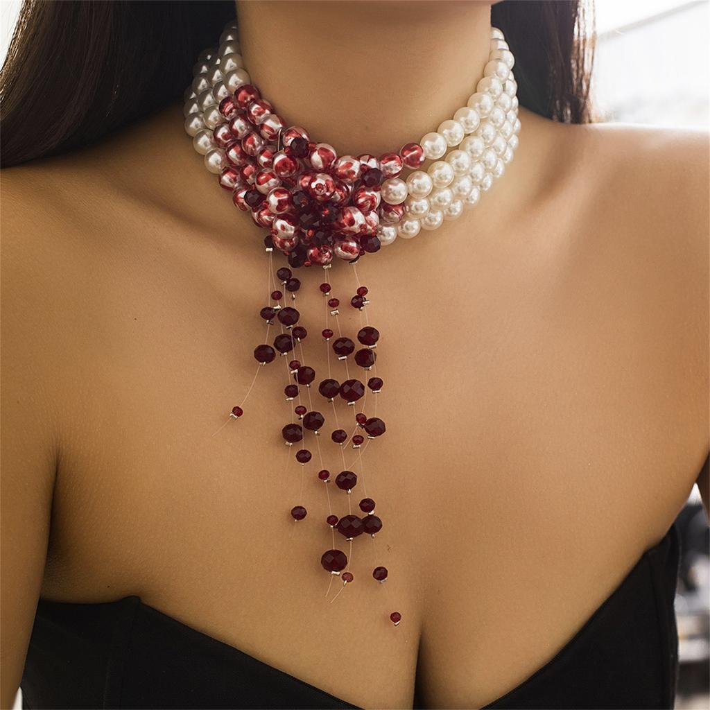 Blood Pearl Necklace, Halloween Gothic Necklace, Pearl Choker Necklace For Women, Dripping Bloody Pearl Necklace Jewelry Halloween Party Costume Gift