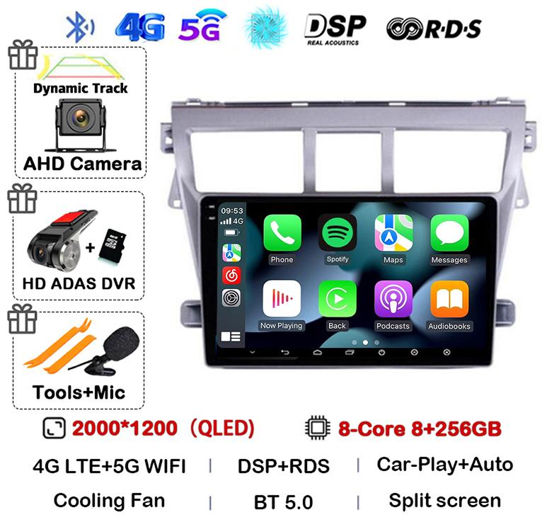 Android 14 Carplay Автомагнитола для Toyota Vios Yaris 2007 2008 2009 2010 2011 2012 Мультимедийный Видеоплеер 4G WIFI GPS Стерео