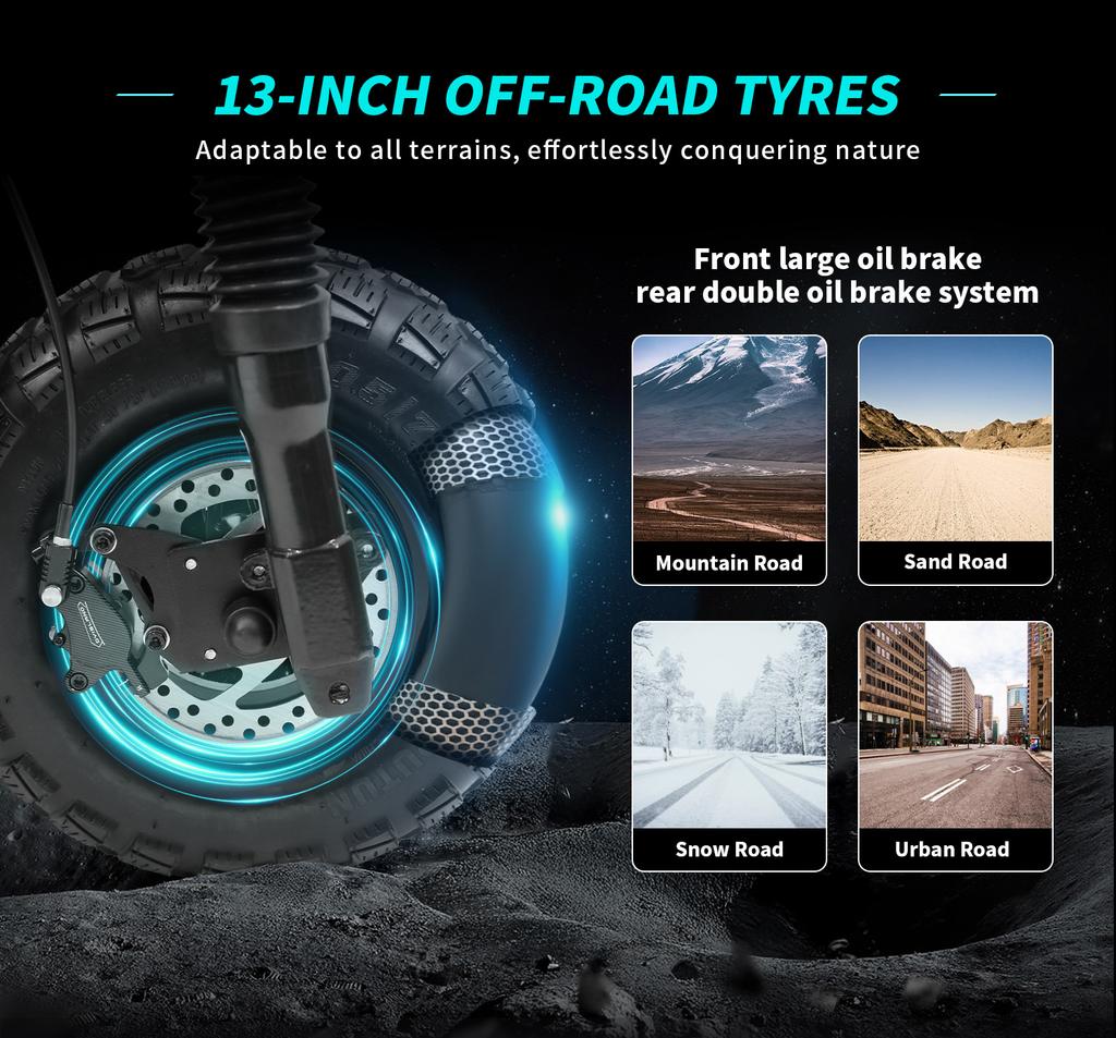 OOTD T30 Электросамокат 3200 Вт Двухмоторный 60 В 31,2 Ач Гидравлический тормоз Электрический самокат 13" Внедорожная шина Гидравлическая подвеска Электросамокаты