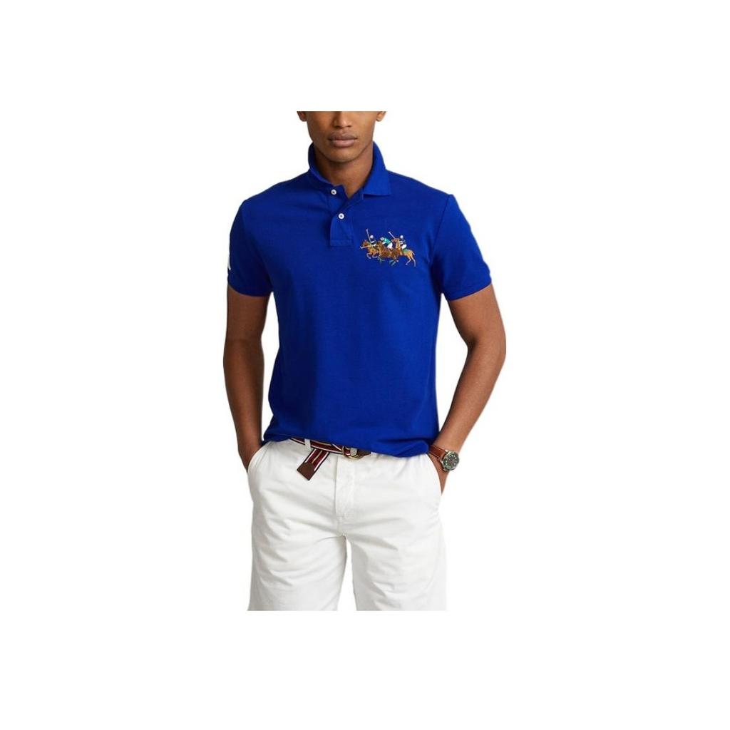 Polo Ralph Lauren однотонная рубашка поло с вышитым изображением животных с коротким рукавом, мужские топы синего цвета MNPOKNI1N821556-400