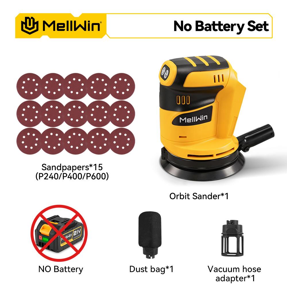 MELLWIN Аккумуляторная электрическая шлифмашина 3-ступенчатая регулируемая орбитальная шлифовальная полировальная машина деревообрабатывающий инструмент для аккумулятора Makita 18V штырь