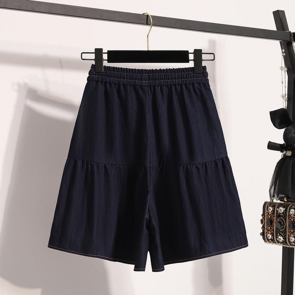 DIMANAF Летние Джинсовые Шорты Большого Размера Женские Базовые Брюки Свободные Повседневные Женские Тонкие Голубые Брюки 5XL Макси