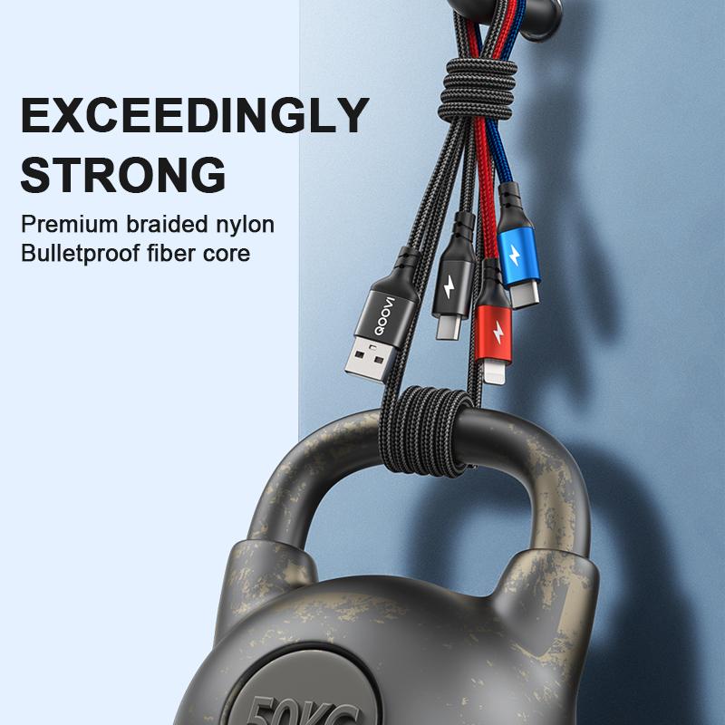 QOOVI Кабель для быстрой зарядки 3 в 1, Micro USB/Type-C/Lightning
