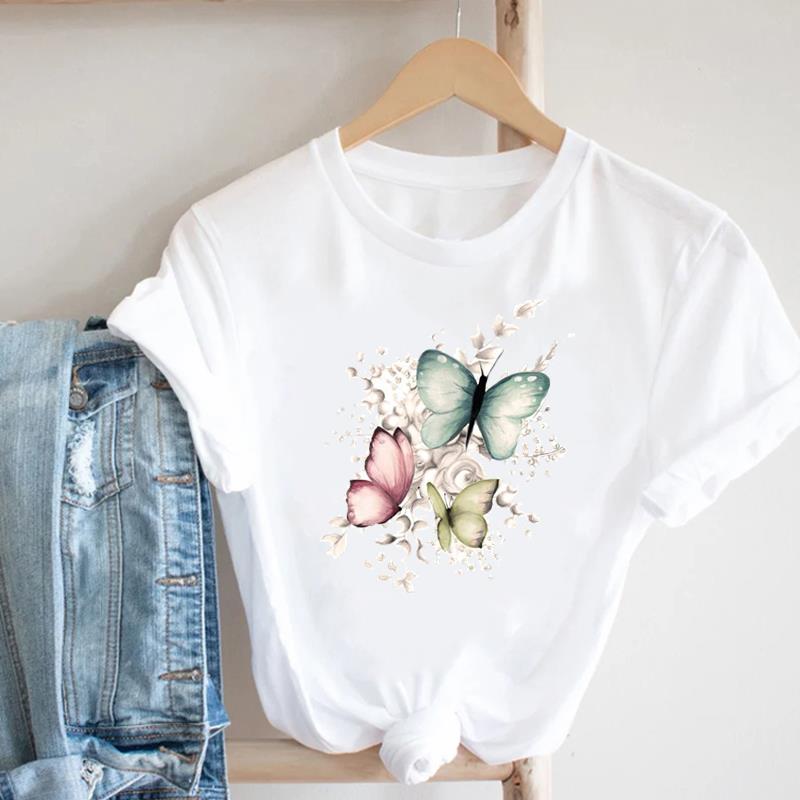 (Азиатский размер) Женская модная футболка с цветочным принтом и винтажным трендом, милая милая футболка, повседневная модная футболка с короткими рукавами, женские футболки с графикой