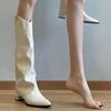 Сапоги до колена женские туфли на высоком каблуке с острым носком кожаные туфли зимняя мода готика 2024 тренд челси сексуальные новые теплые ботинки женские
