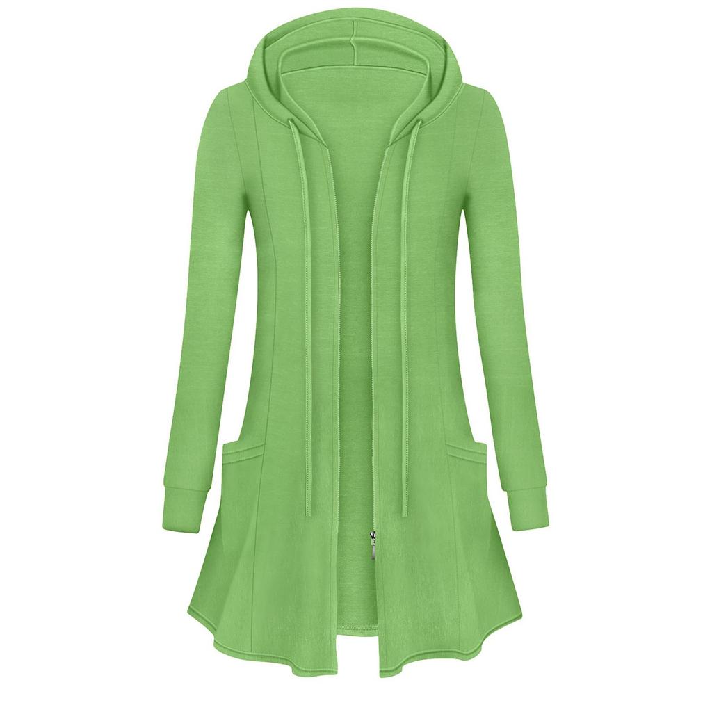 Women's Fashion Casual Hooded Loose Long Sleeve Zipper Solid Color Jacket