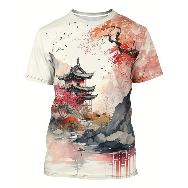 3D Printed Chinese Painting Men's T-shirt Landscape Flower Pattern Short Sleeve Top Harajuku Street High Quality O-neck Clothing