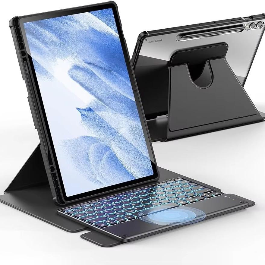 Вращающийся чехол для Samsung Tab A9 Plus с клавиатурой с подсветкой и слотом для стилуса S9