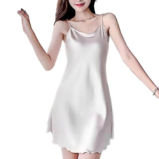 Women's Sexy Satin Nightgown Round Neck Silky Slip Nightdress Spaghetti Strap Sleeveless