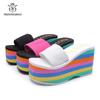 Women Flip Flops Beach Shoes Wedge Sandals High 9CM Heels Casual Peep Toe Platform Slippers Rainbow Summer Woman Slippers