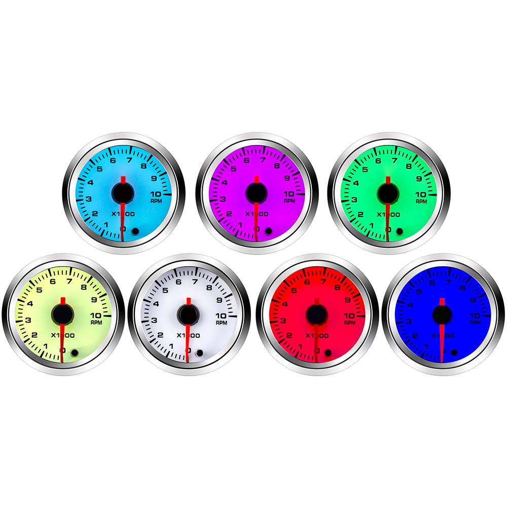 52mm Oil Pressure Gauge Boost Tachometer Voltmeter Air-Fuel Ratio Water Temp Oil Temp EGT Gauge Change 7 Colors Fit for 12V Car