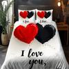3D Love Heart Design Duvet Cover Set, 100% Polyester, Abstract Pattern, All-Season Soft Sanded Fabric Digital Bedding Set