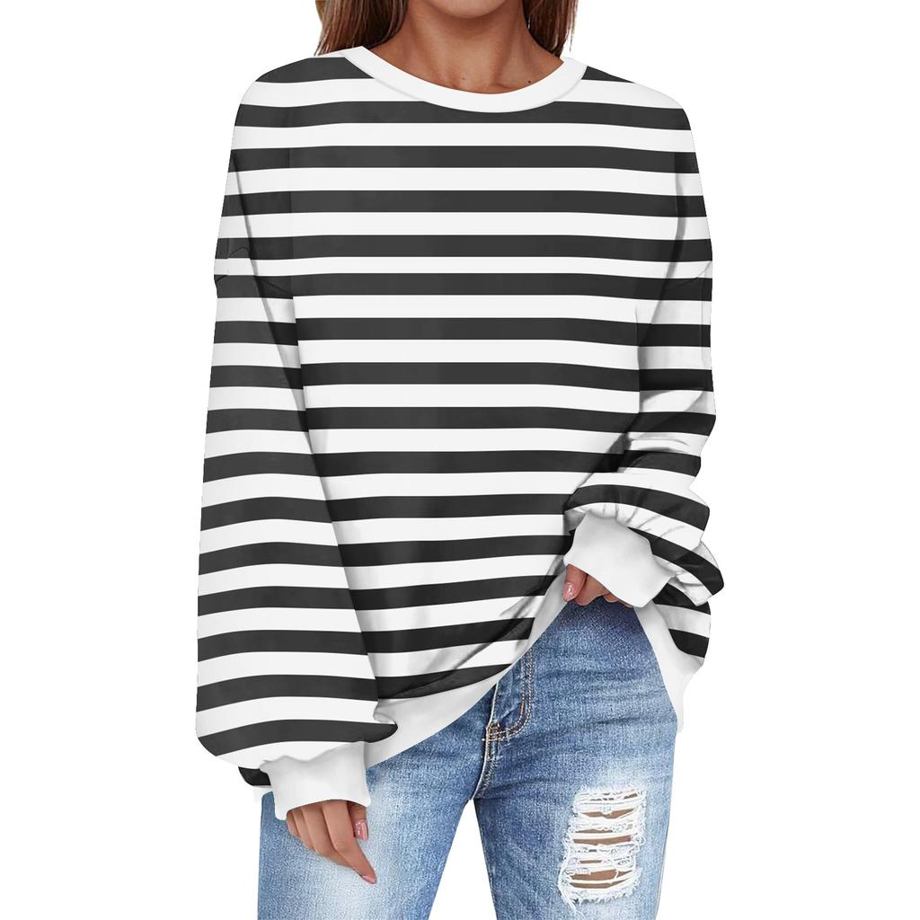 Толстовка большого размера для женщин с круглым вырезом и принтом, с длинным рукавом, толстовка