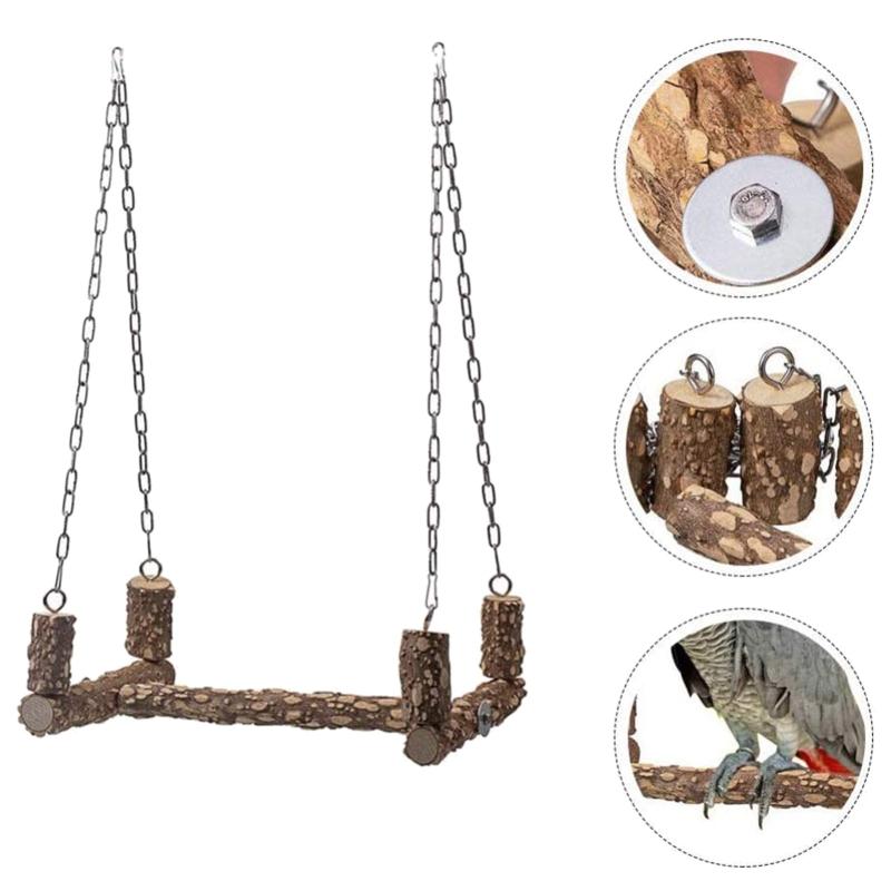 Bird Swing for Cage 15 Inches Parrot Perch Natural Wood Bird Toy Parakeet Chew Toys for Large Birds Macaws Cockatiels