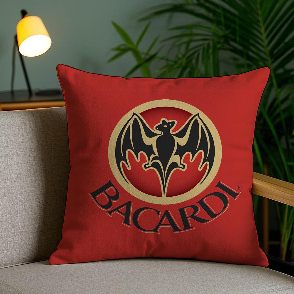 B-Логотип Bacardi Чехол на подушку Плюшевая ткань Мягкий Двусторонний печатный Невидимая молния Наволочка для дивана Домашний декор