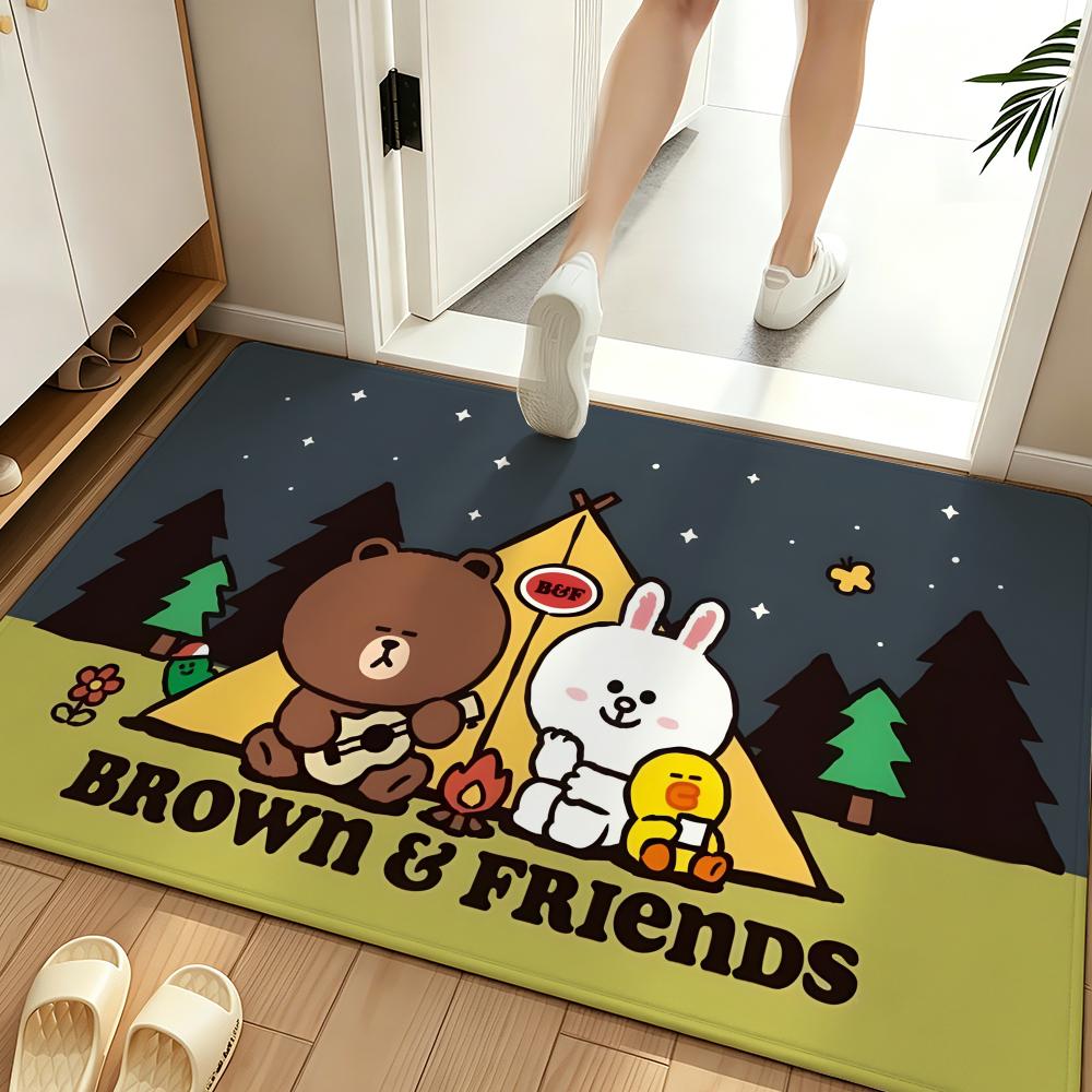 cartoon B-Brown and F-Friends Floor Mat Soft Flannel Floor Mat Suitable for Entryways, Living Rooms, Bedrooms, and Bathrooms
