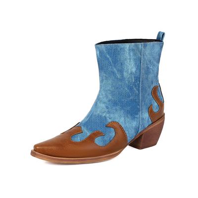 Krazing Po Деним Зима Острый Носок Размер 33 Ковбойские Сапоги Размер 43 Смешанный Цвет Массивный Каблук Ботильоны