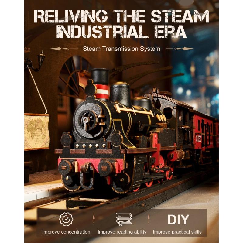 Journey 3D Wooden Puzzle Traditional Train Model Pre-Colored Design Wood Easy To Assemble Toy Gifts TGS01
