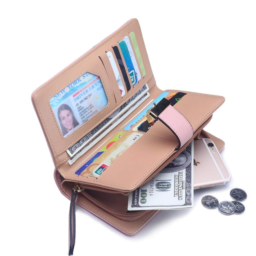 Женский складной держатель для монет из веганской кожи цвета розового золота, длинный кошелек, клатч, кошелек