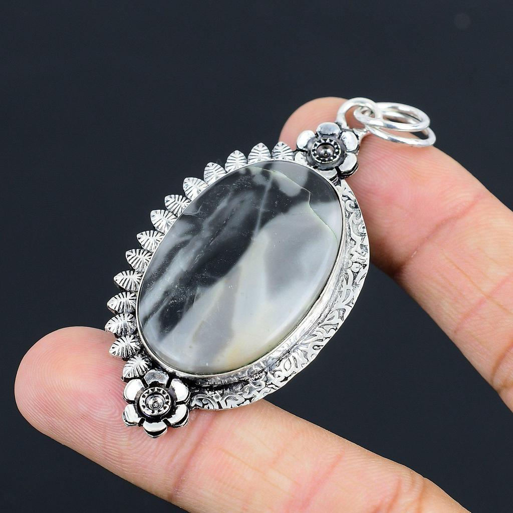 Daughters Day Sale 925 Sterling Silver Oval Natural Fume Agate Wedding Pendant