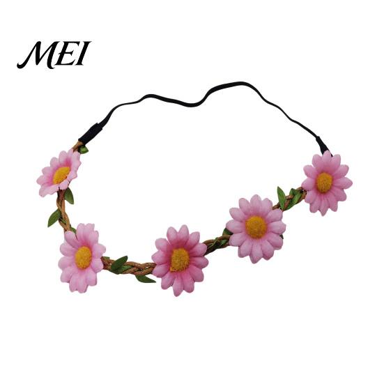 Elastic Daisy Headband for Children Sunflower/Daisy Wreath Women Girls, Flower Headpiece, Adjustable Floral Hair Accessory Beach Vacation Silk