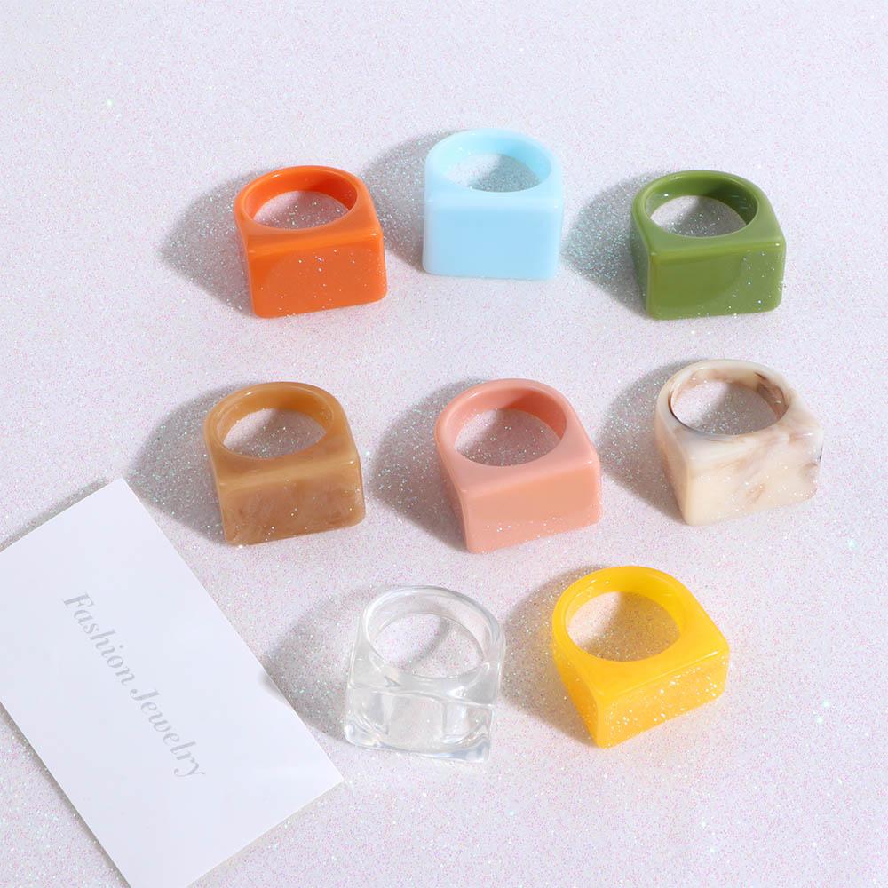 Style Solid Color Chunky Geometric Candy Color Fashion Jewelry Thumb Rings Resin Rings Finger Rings