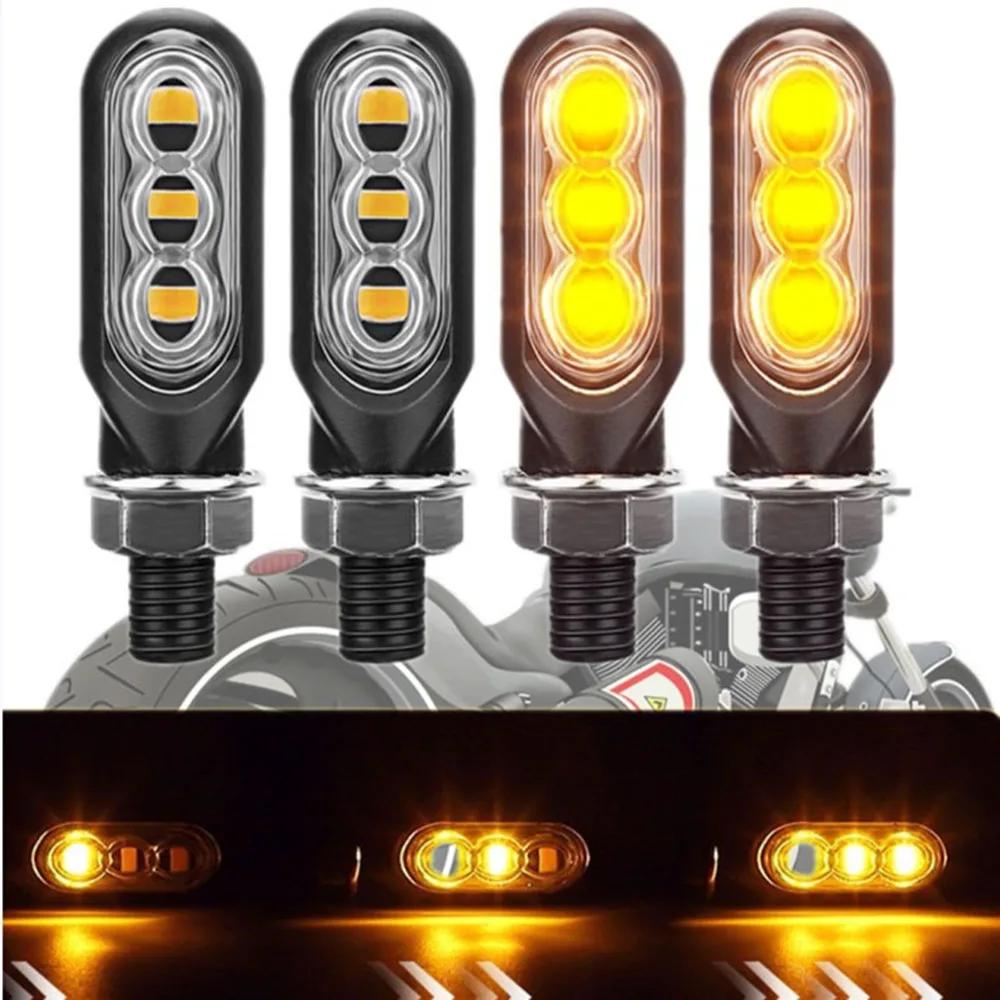 Mini Motorcycle LED Turn Signal Lights Amber Flowing Directional Signal Lamp Intermitentes Moto For Kawasaki Yamaha Cafe Racer