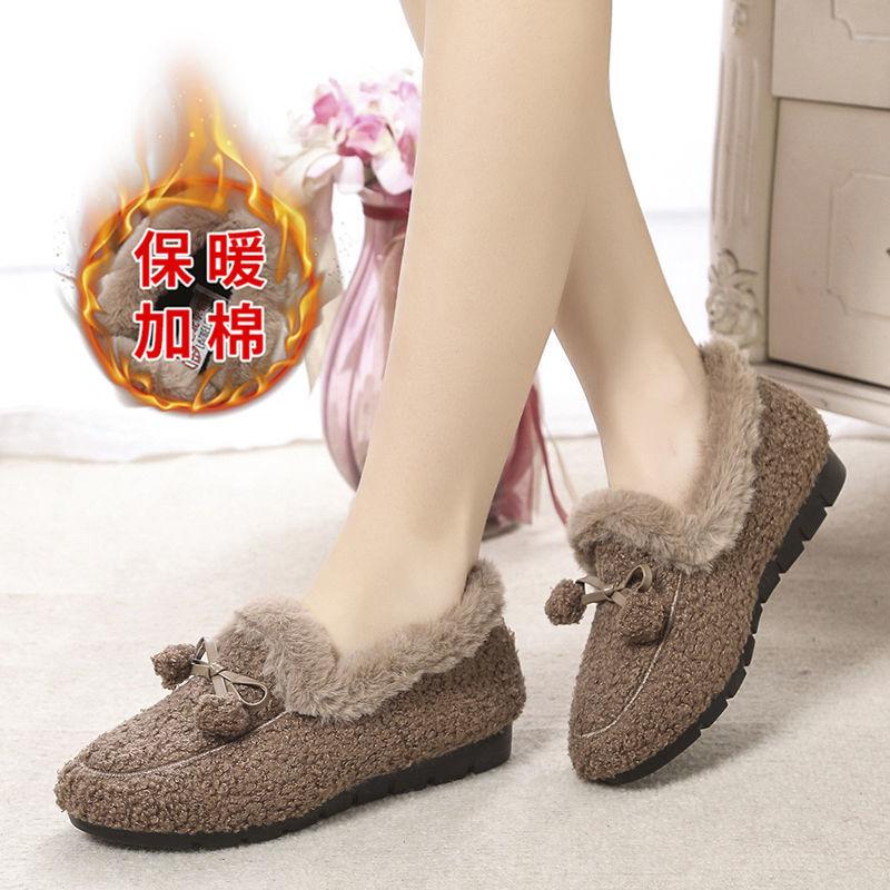 Осень и зима корейская версия женских хлопковых туфель, бархатные хлопковые тапочки, туфли Дуду, студенческие повседневные туфли на плоской подошве, пушистые туфли на один шаг,