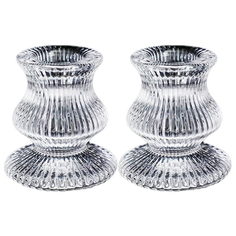 Elegant Glass Candle Holder Set of 2 Clear Taper Candlestick Holder for Wedding Modern Christmas Table Centerpieces