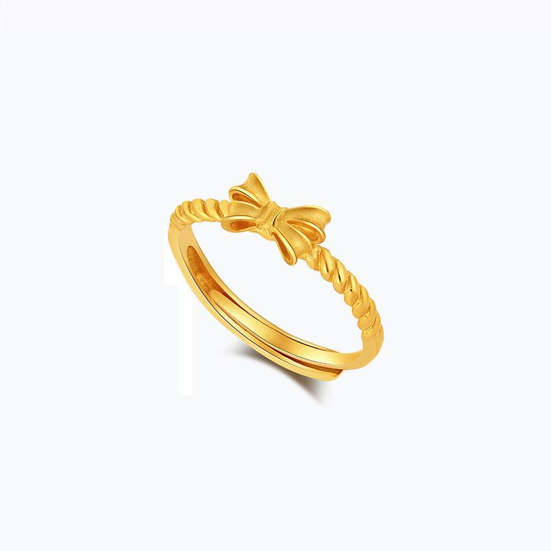 Delicate Brass Gold Plated Open Bow Ring Adjustable Fit Simple Stylish Jewelry Womens