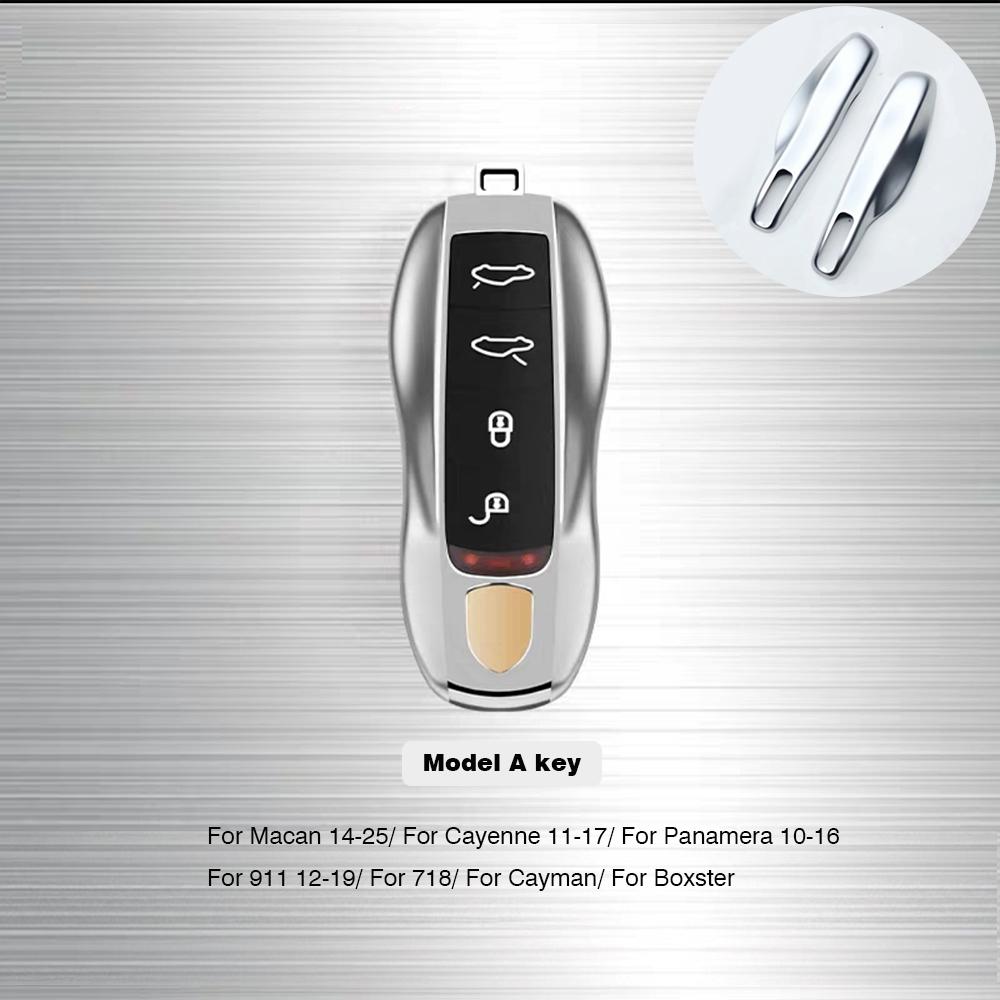 AABKT1 For Porsche Cayenne Panamera Macan Cayman 718 911 Taycan Gloss Chrome Key Shell Car Key Case Metal Material