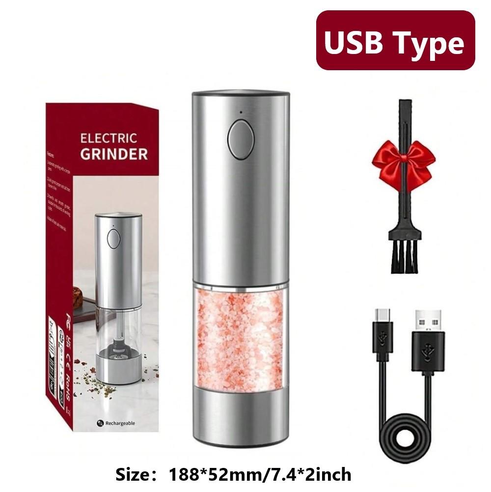 Электрическая мельница для соли и перца с подставкой, перезаряжаемая через USB, из нержавеющей стали, регулируемая степень помола, серебряные подарки
