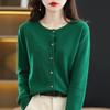 Knitted Cardigan Round Neck Sweater Women's Long Sleeved Solid Color Button Down Sweaters Jacket