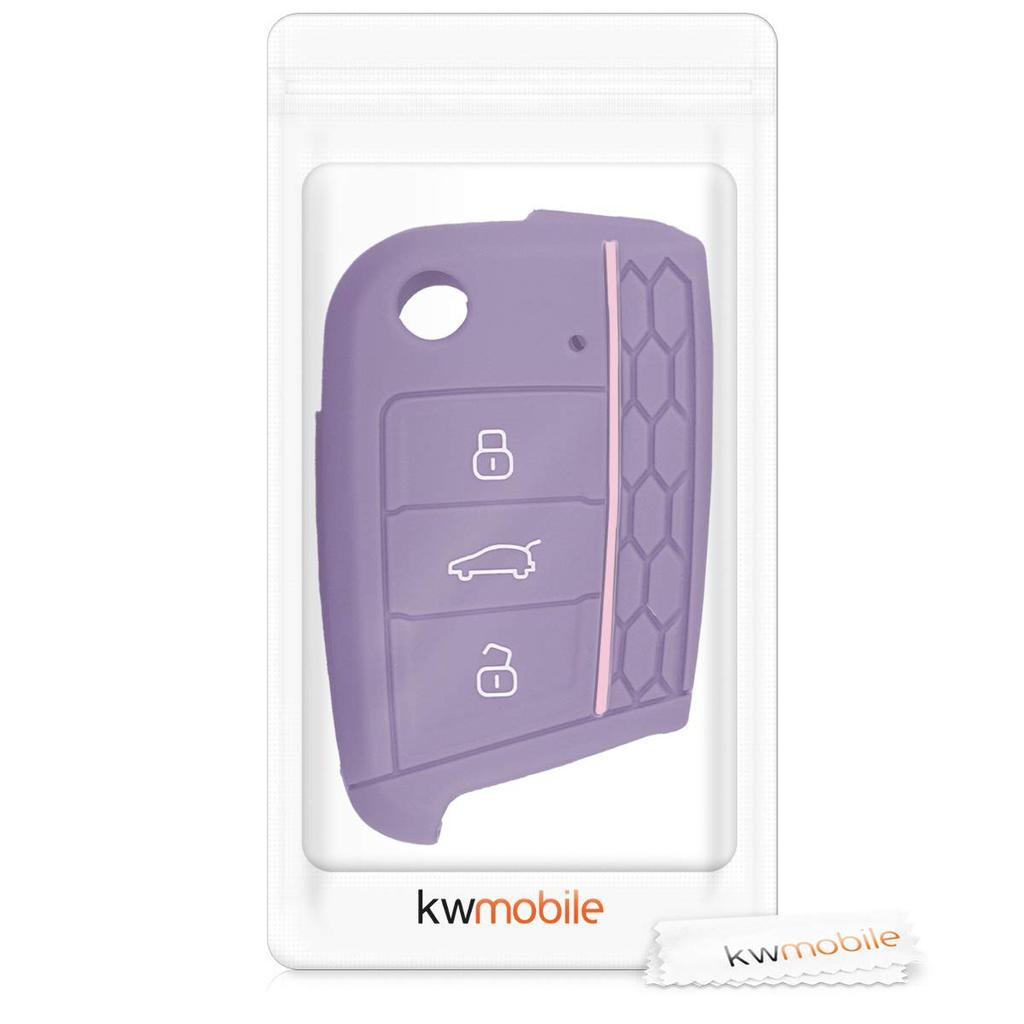 kwmobile Чехол для ключа совместим с: Чехол для автомобильного ключа VW Golf 7 MK7 с тремя кнопками - защитный чехол для автомобильного ключа, силиконовый, пастельно-фиолетовый/светло-розовый